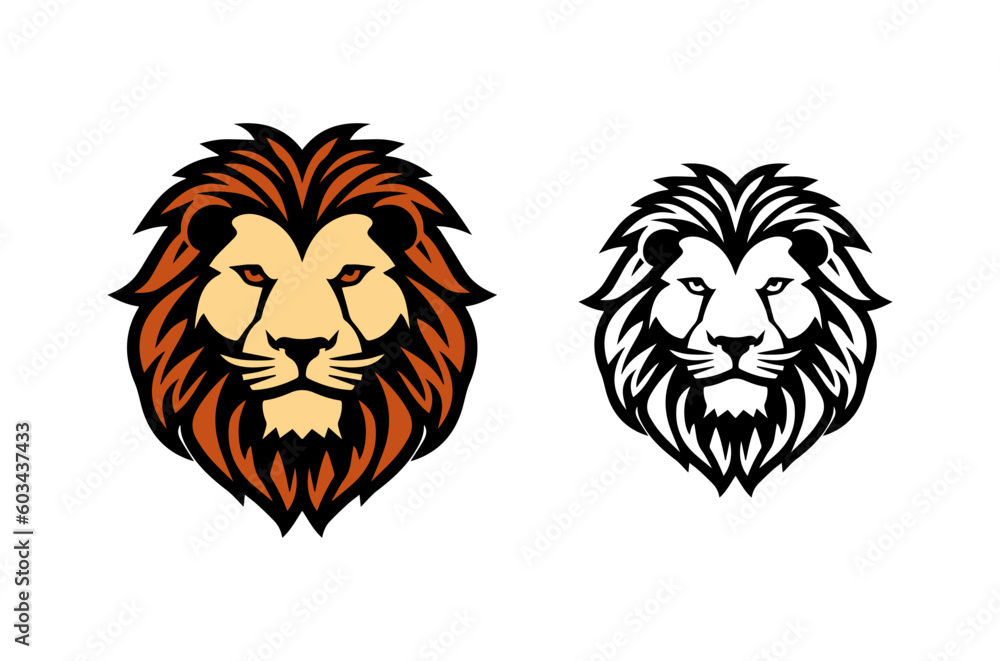 Lion head tattoo style illustration logo symbol iconic template