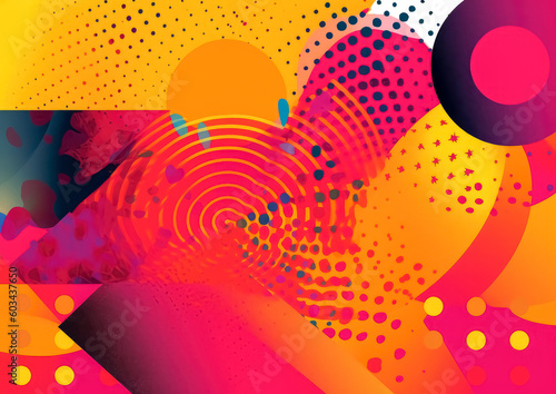 Wallpaper Mural Pink and yellow dot pattern with yellow, in the style of concert posters, double tone effect, red, orange, yellow and neonpink tone with a retro style pattern. Generative Ai Illustration. Torontodigital.ca