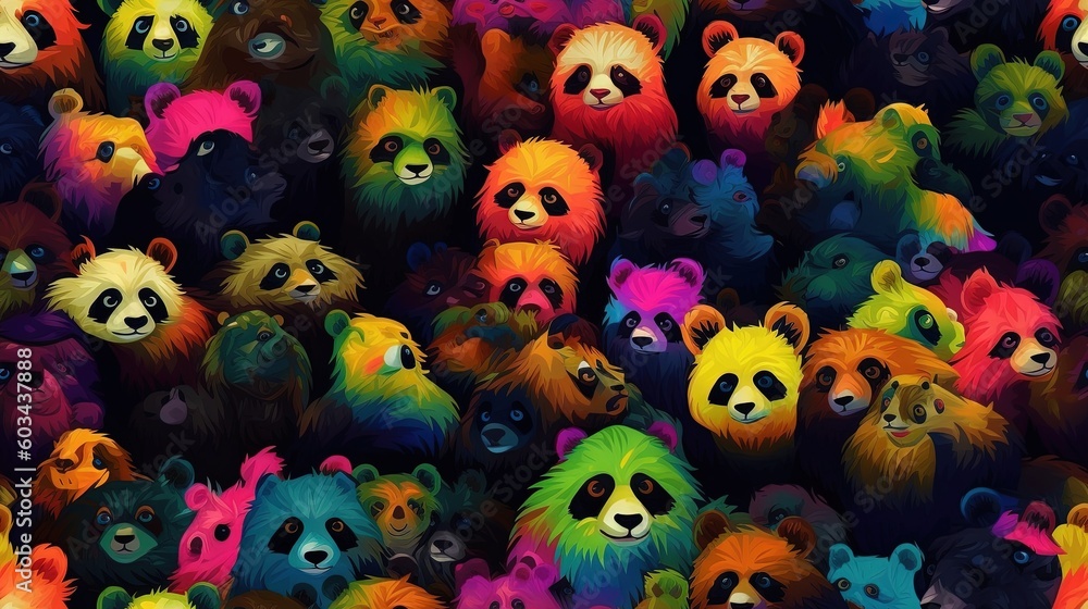 a large group of brightly colored bears with different colors on their faces and faces, all of which are different sizes and colors, all of different sizes. generative ai a large group of brightly colored bears with different colors on their faces and faces, all of which are different sizes and colors, all of different sizes. generative ai