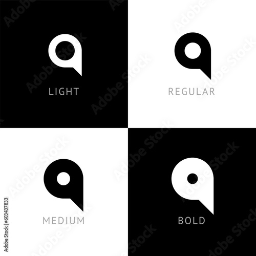 Cyber font, rounded digital alphabet, set of four different thickness trendy modern letter Q for your logo design, vector illustration 10EPS