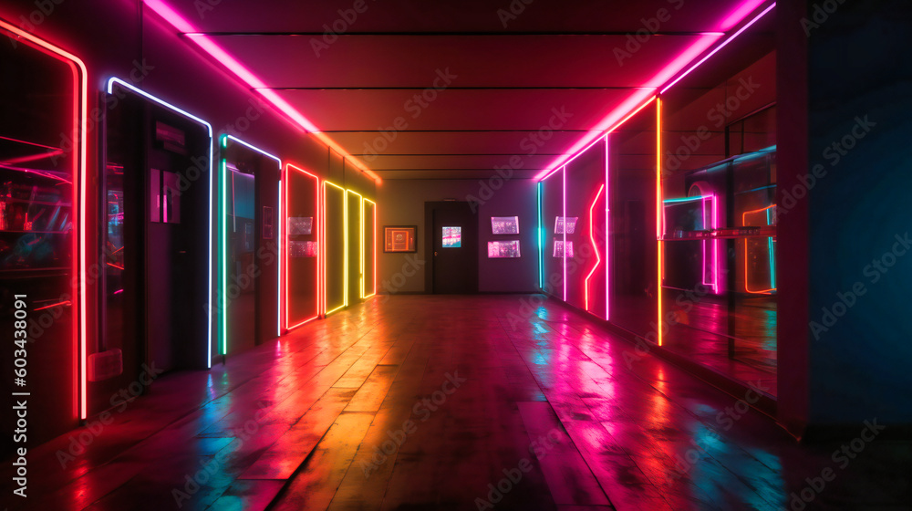 Fototapeta premium colorful neon lights and neon signs in a hallway