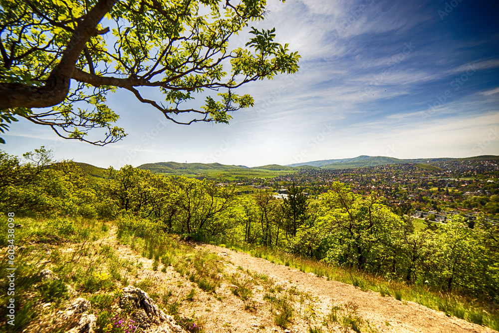 Fototapeta premium Reiseziel in den Bergen in Frühling