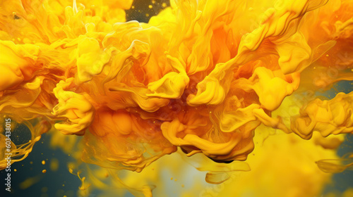 Radiant Ripples: A Captivating Yellow Ink Abstraction. Generative AI photo