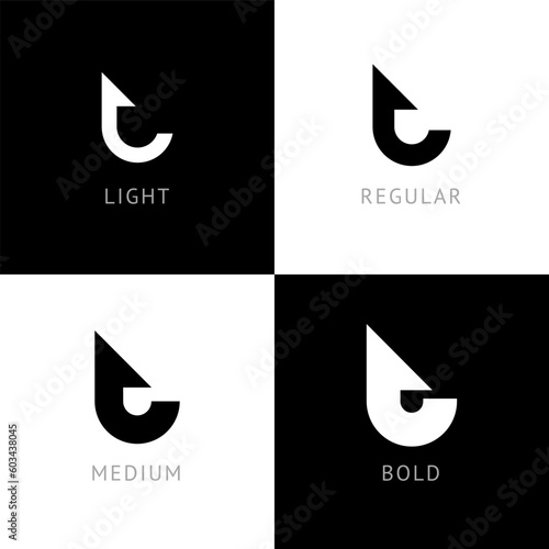 Cyber font, rounded digital alphabet, set of four different thickness trendy modern letter T for your logo design, vector illustration 10EPS