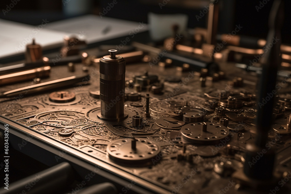 A close-up of precision engineering tools, showcasing the intricate details and craftsmanship Generative AI