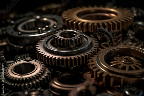 A macro shot of gears interlocking with precision, symbolizing the inner workings of mechanical systems Generative AI