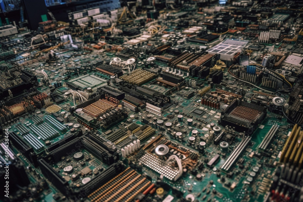 An array of circuit boards with neatly arranged electronic components, representing advanced technology Generative AI