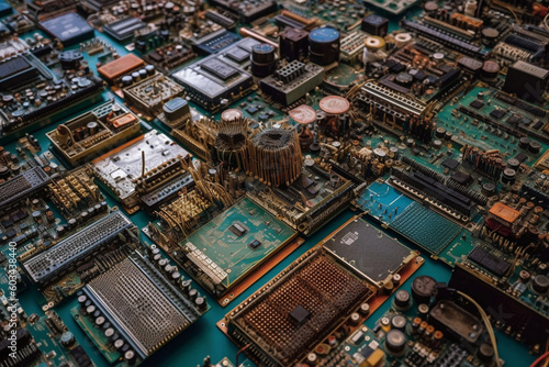 An array of circuit boards with neatly arranged electronic components, representing advanced technology Generative AI