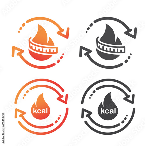 Burn calories line icon. Metabolic processes icon, synthesis calorie energy, fire with arrows rotation.