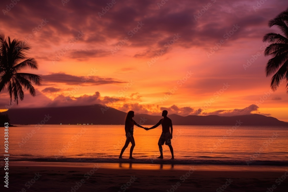 couple holding hands at sunset on a beach couple holding hands at sunset on a beach