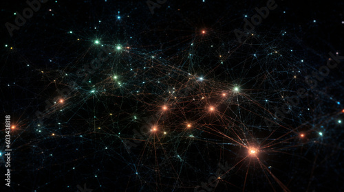 A network of interconnected stars against a dark background, illustrating cosmic connections Generative AI