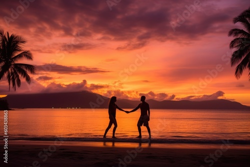 couple holding hands at sunset on a beach