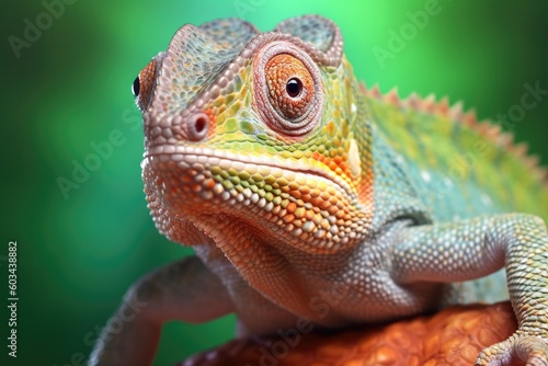a chameleon perched on a branch  camouflaged in its surroundings