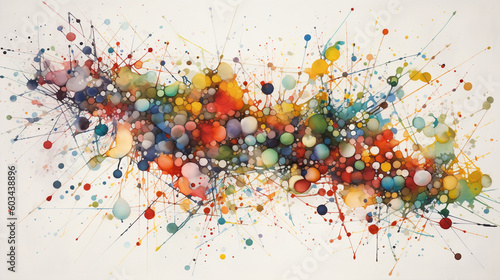 An abstract artwork featuring a network of colorful dots merging and diverging Generative AI