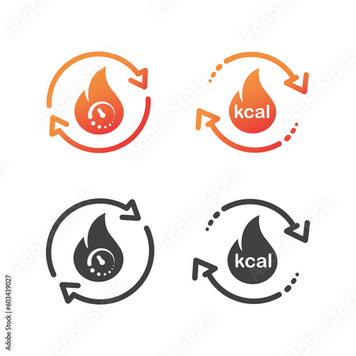 Burn calories line icon. Metabolic processes icon, synthesis calorie energy, fire with arrows rotation.