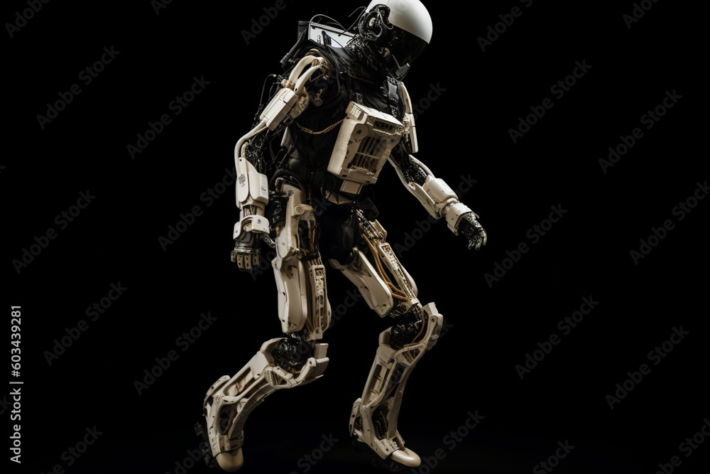 A clean and uncluttered visualization of a robotic exoskeleton enhancing human capabilities Generative AI A clean and uncluttered visualization of a robotic exoskeleton enhancing human capabilities Generative AI