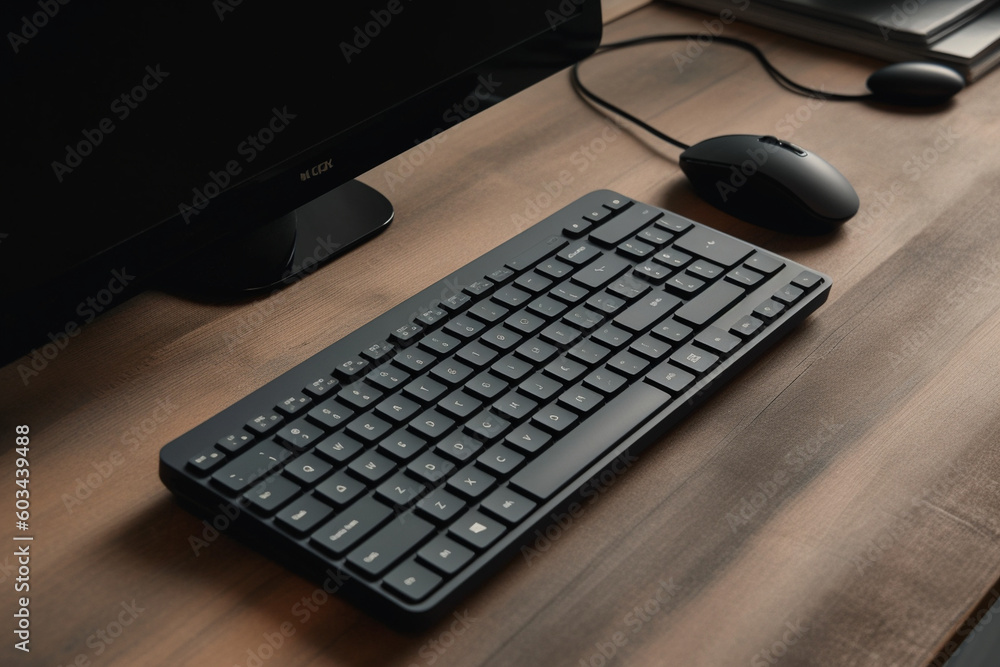 A refined and understated picture of a wireless keyboard and mouse set on a clean workspace Generative AI A refined and understated picture of a wireless keyboard and mouse set on a clean workspace Generative AI