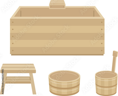 檜のお風呂グッズのイラスト