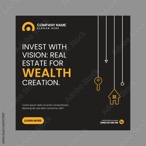 Modern Real Estate Social Media Post Design – Black and Gold Vector Template