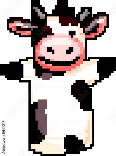 cow hand puppet game pixel art retro vector. bit cow hand toy puppet. old vintage illustration