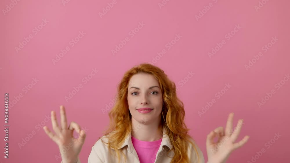 Woman, ok hand, wink and smile excited emotion, sign or symbol feeling happy. Lady with emoji okay gesture and mock up for success, approval, motivation or review, opinion in studio pink background. Woman, ok hand, wink and smile excited emotion, sign or symbol feeling happy. Lady with emoji okay gesture and mock up for success, approval, motivation or review, opinion in studio pink background.