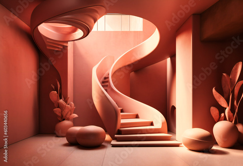 a staircase made of pink colored wall