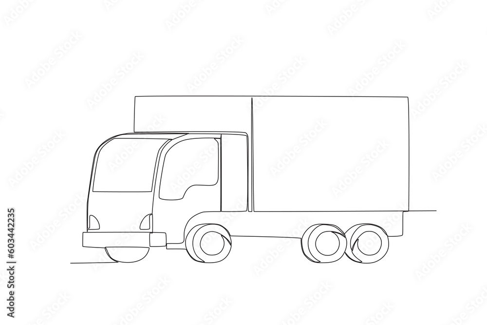 Side view of a six-wheeled car. Dia do motorista one-line drawing Side view of a six-wheeled car. Dia do motorista one-line drawing