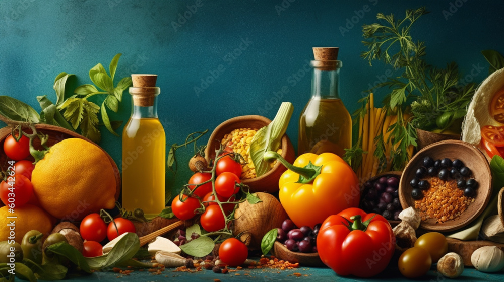 Healthy food for a balanced flexitarian Mediterranean diet -KI generated Healthy food for a balanced flexitarian Mediterranean diet -KI generated