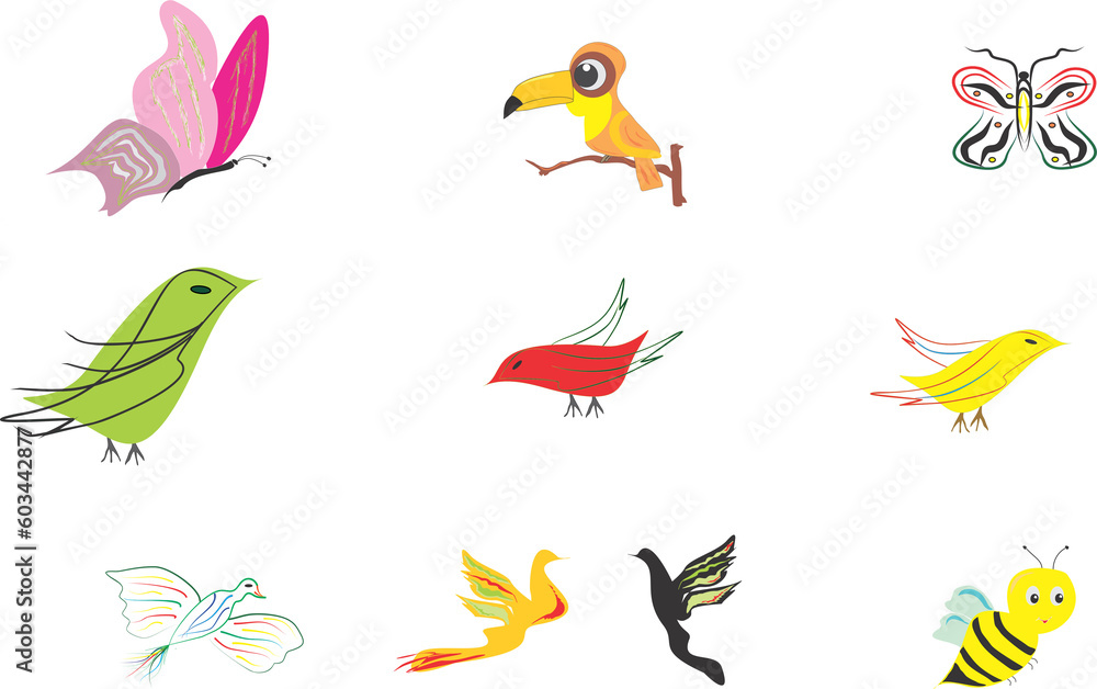 Obraz premium ANIMAIS, BORBOLETA, TUCANO, PÁSSARO, ABELHA, BEIJA-FLOR