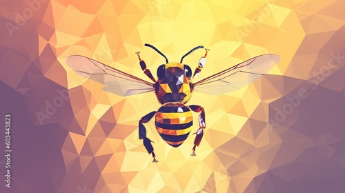  a bee on a yellow and purple background with low polygonics and a low - key effect to it's image, it's image.  generative ai photo