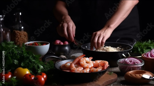 K  chenkunst  Ein professioneller Koch zaubert mit frischen Shrimps