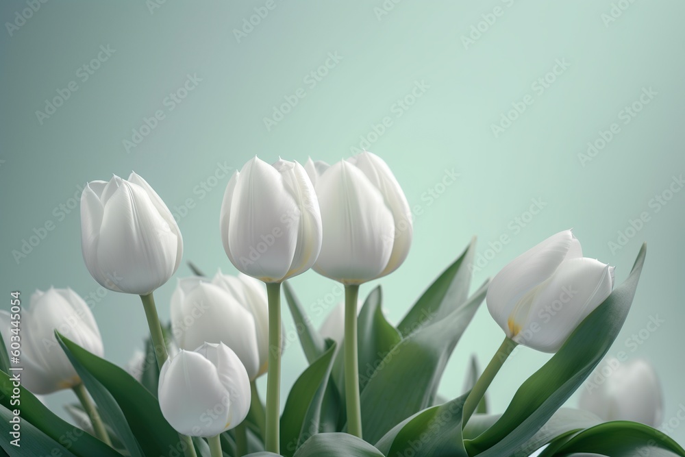 Naklejka premium white tulips on a gentle background. generative ai