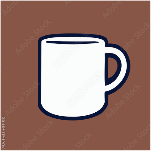 The image presents a simple flat vector illustration of an isolated mug. It's cylindrical with a handle and rendered in a solid color. Perfect for themes related to beverage, breakfast, or home decor.