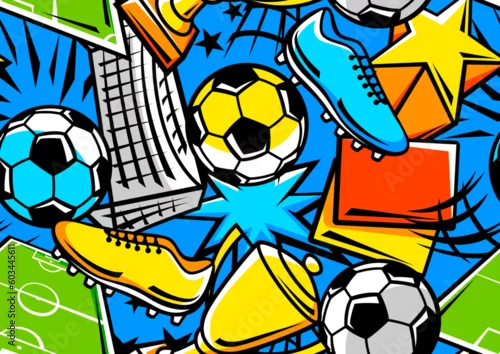 Obraz Pattern with soccer symbols. Football club illustration.