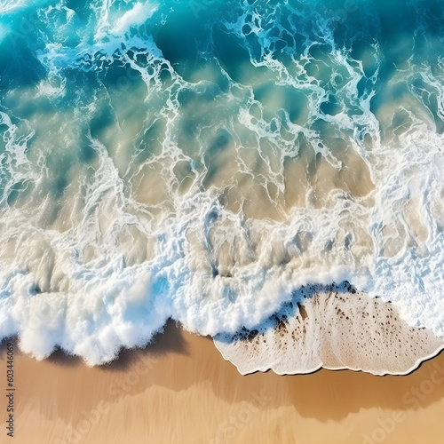 Waves on the beach seen from an aerial view.
