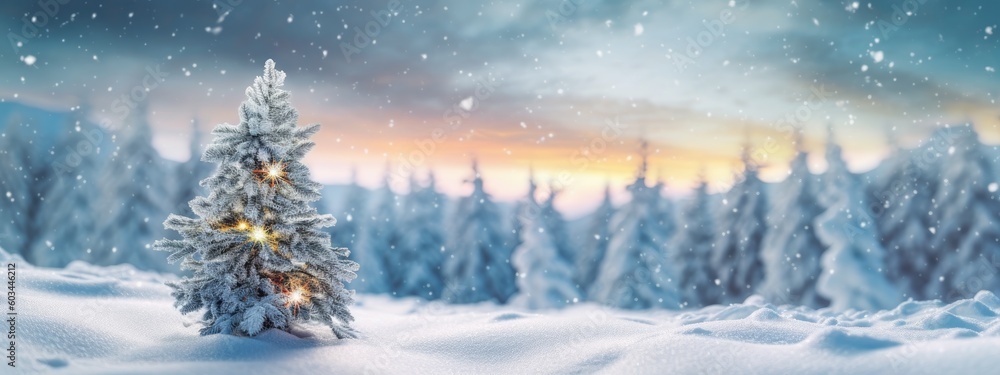a christmas tree stands out in an icy snow scene Generative AI a christmas tree stands out in an icy snow scene Generative AI