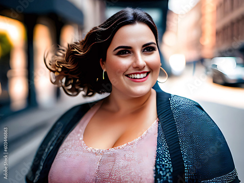  A happy chubby woman, generative ai
