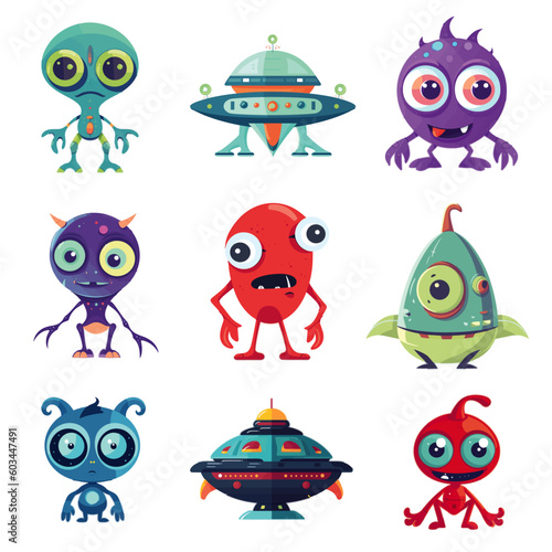 Variety Set of Vector Monsters and Aliens