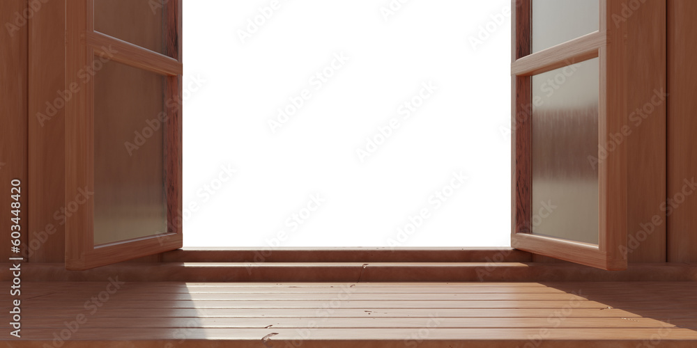 Empty wooden table and transparent background out of open window, product display template, PNG Empty wooden table and transparent background out of open window, product display template, PNG