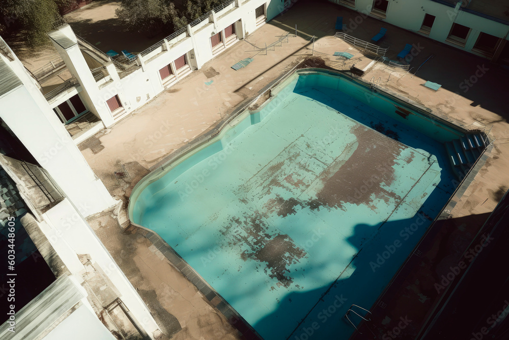 Generative AI illustration of Pool empty of water due to global warming
