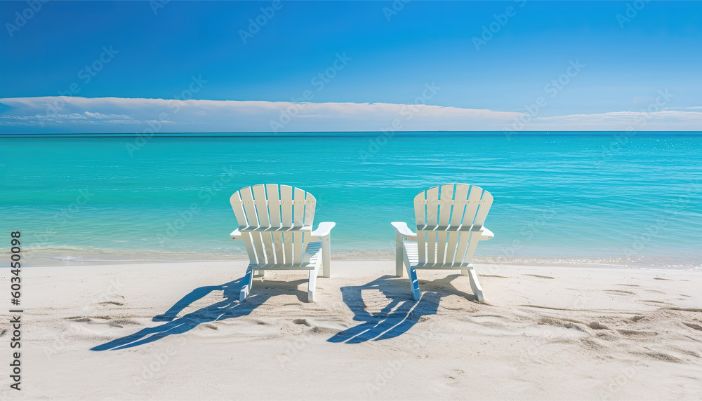 Summer landscape of a sunchair in an amazing ocean beach resort.