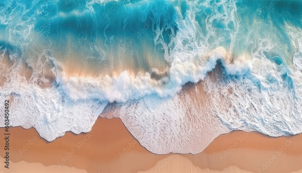 Background drone view of ocean waves on the tropical beach. Seashore waves of a hot summer day in the nature Background drone view of ocean waves on the tropical beach. Seashore waves of a hot summer day in the nature