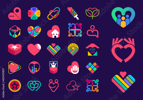 Unique heart shape logo set. Unique color transitions. Heart logo template. vector