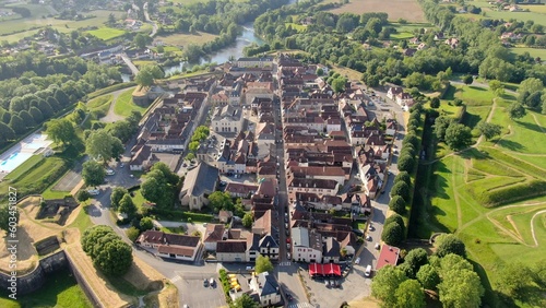 Fortified town of Navarrenx in France front view with the main street in the middle #603451827