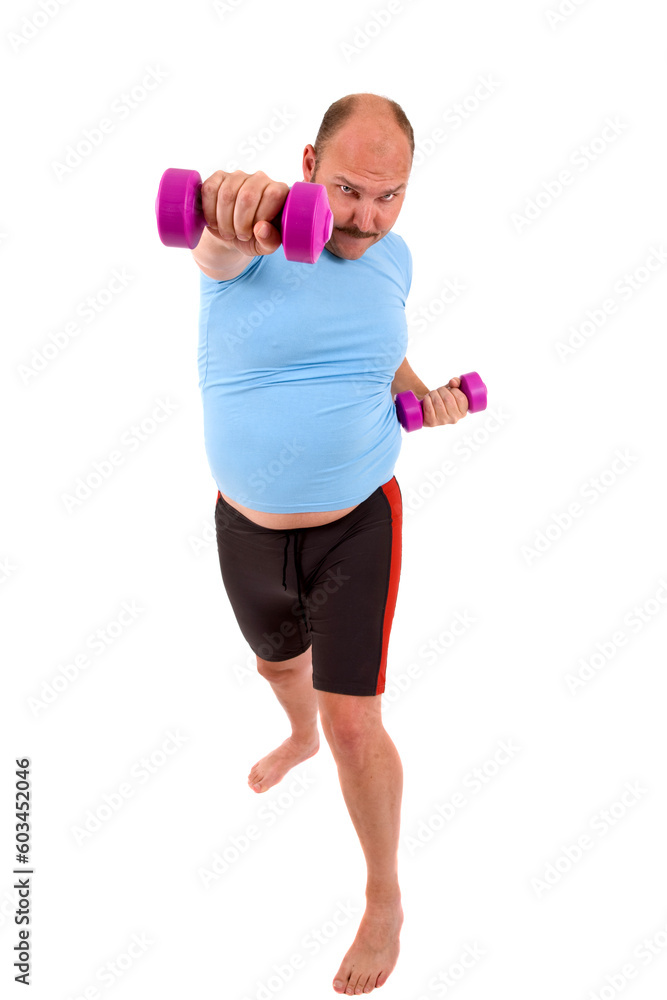 Man doing weight training on white background Man doing weight training on white background