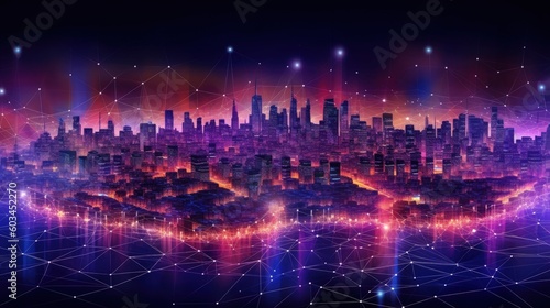 Smart city and polygon pattern connection with speed line technology Illustration AI Generative.