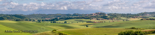 Panoramic view of the Tuscan countryside in spring in the province of Pisa, between Orciano Pisano and Lorenzana, Italy photo