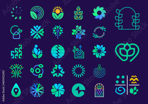 Unique herb shape logo set. Unique color transitions. Ecological herb logo template. vector