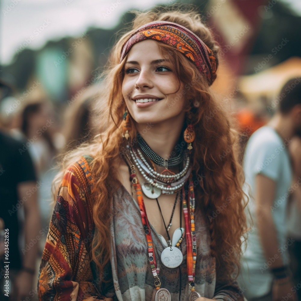 A AI generated, non-existing Woman at a festival