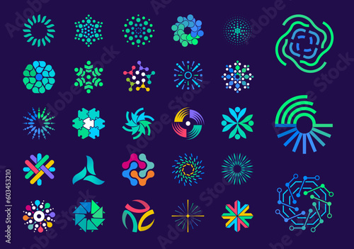Unique geometrical shape logo set. Unique color transitions. Rotate geometric logo template. vector
